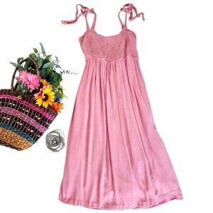 Hello Miz Women’s Maternity Midi Dress Size XL Pink Smocked Vintage Cottagecore